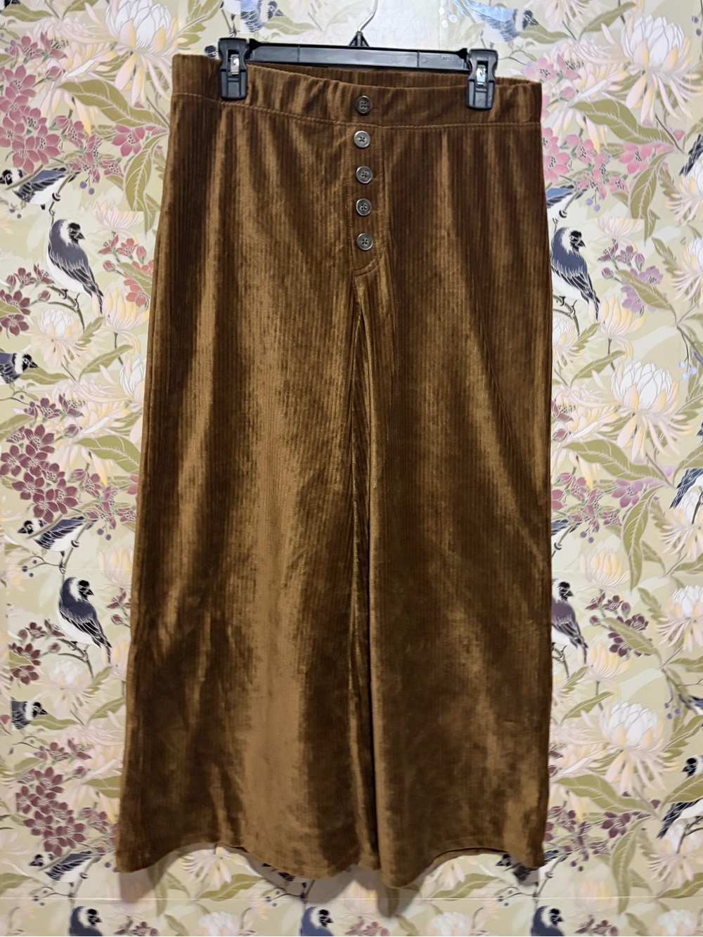 Rewash Brown Corduroy-Texture Midi Skirt with Button Placket